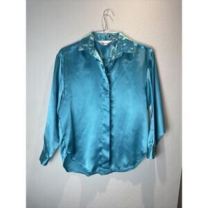 Os international, blue long sleeve polyester blouse, size 5/6